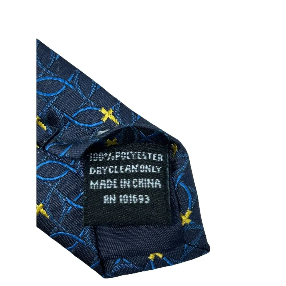 Eagle Neckwear Tie Blue Fish Gold Cross Pattern 100% Polyester  55.5